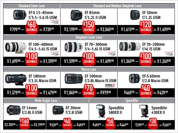 Canon Lens, Digital Rebel and Speedlite Rebates for Summer 2011
