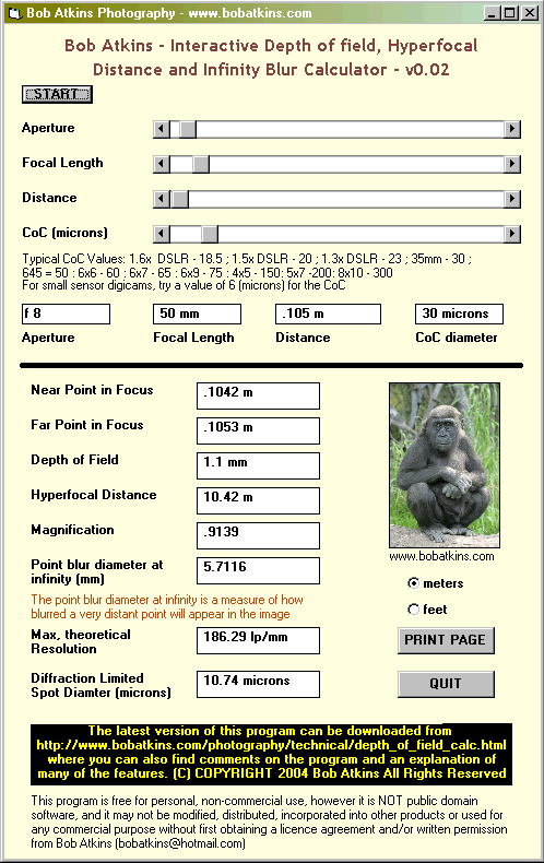 Dof Calculator Chart