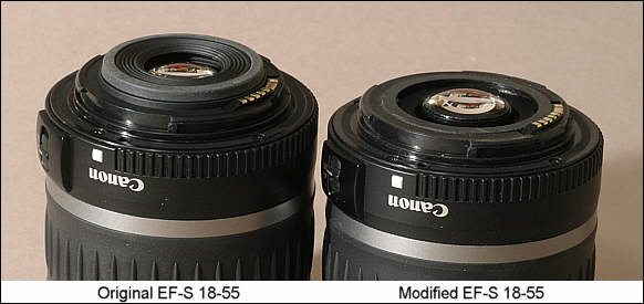 Canon Digital Rebel EF-S 18-55mm lens modifed to fit EOS 10D